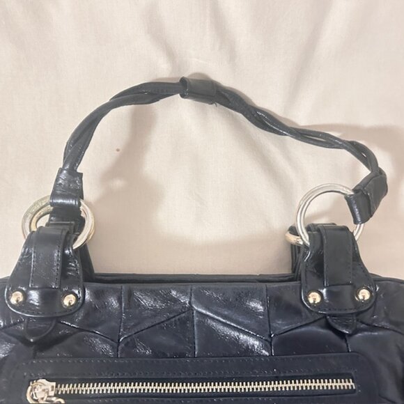 Charles David Handbag Purse Black Chevron Stitched Twisted Handles Read - Picture 4 of 11